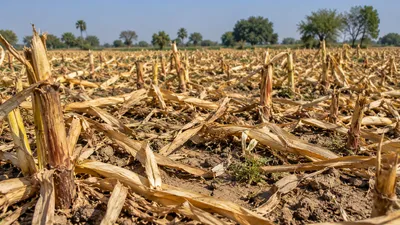 Maize stalks left standing in a harvested field.